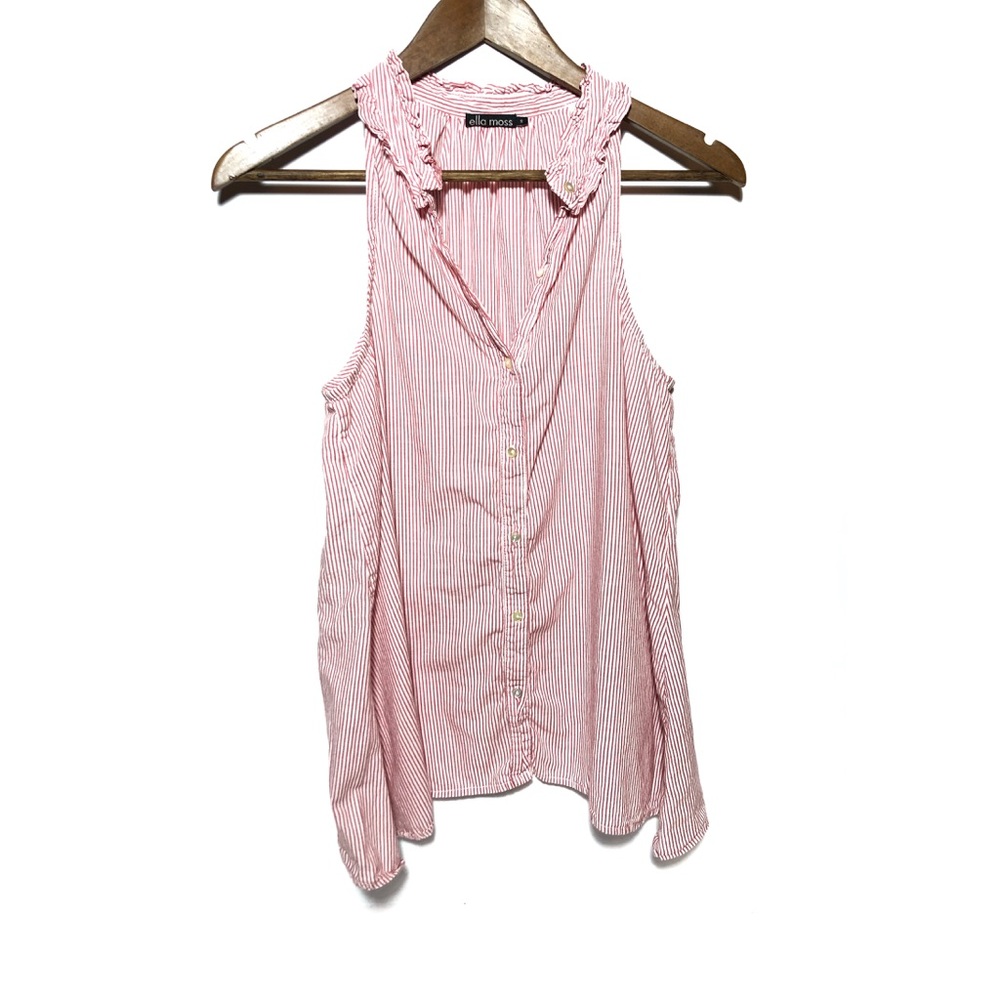 Ella Moss Red and White Striped Ruffle Tank Top